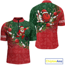 Load image into Gallery viewer, Christmas Santa Mens Bowling Polo, Quarter Zip Shirt Custom Christmas Team Bowling outfit For Men NQS10342