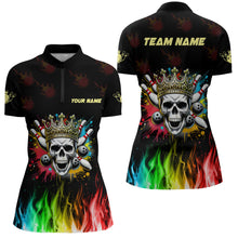 Load image into Gallery viewer, Colorful Flame Skull Bowling Polo, Quarter Zip Shirt For Women Custom Bowling Team League Jerseys NQS8402