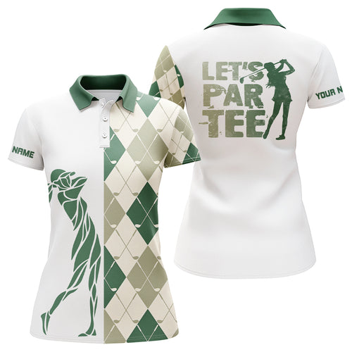 Green and white golf shirt argyle pattern golf clubs custom name Womens golf polo shirts Let's par tee NQS6040