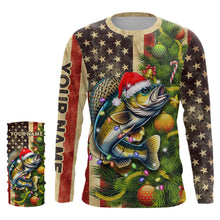 Load image into Gallery viewer, Personalized Christmas Walleye fishing American flag patriotic Performance long sleeve Fishing Shirts NQS9069