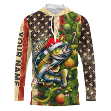 Load image into Gallery viewer, Personalized Christmas Walleye fishing American flag patriotic Performance long sleeve Fishing Shirts NQS9069