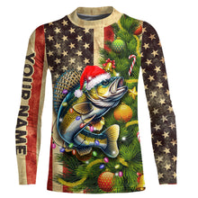 Load image into Gallery viewer, Personalized Christmas Walleye fishing American flag patriotic Performance long sleeve Fishing Shirts NQS9069