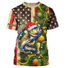 Load image into Gallery viewer, Personalized Christmas Walleye fishing American flag patriotic Performance long sleeve Fishing Shirts NQS9069