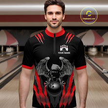 Load image into Gallery viewer, Black and Red Eagle Bowling Shirts For Men Custom Eagle Bowling Team Jerseys Bowling Uniform NQS11151