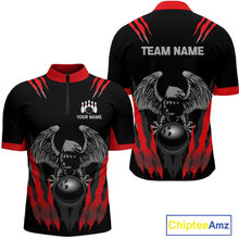 Load image into Gallery viewer, Black and Red Eagle Bowling Shirts For Men Custom Eagle Bowling Team Jerseys Bowling Uniform NQS11151