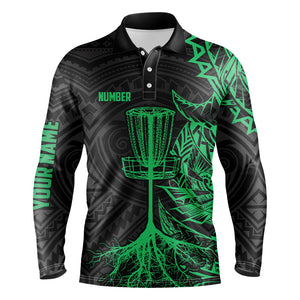 Green tribal Mens disc golf polo shirt custom black disc golf basket jerseys team mens disc golf shirt NQS6048