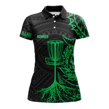 Load image into Gallery viewer, Green tribal Womens disc golf polo shirt custom black disc golf basket jerseys team ladies disc golf NQS6048