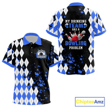 Load image into Gallery viewer, Blue argyle pattern Retro Bowling Kid Polo Shirt Custom My drinking team has a bowling problem NQS9824