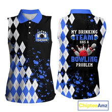 Load image into Gallery viewer, Blue argyle pattern Retro Bowling Sleeveless Polo Shirt Custom My drinking team has a bowling problem NQS9824