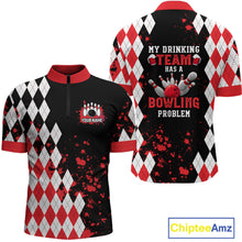 Load image into Gallery viewer, Red argyle pattern Retro Bowling Shirts For Men Custom My drinking team has a bowling problem NQS9825