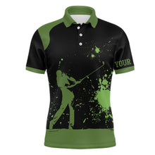 Load image into Gallery viewer, Black and green Mens golf polo shirts custom golf attire for men, golf gifts for team NQS7580