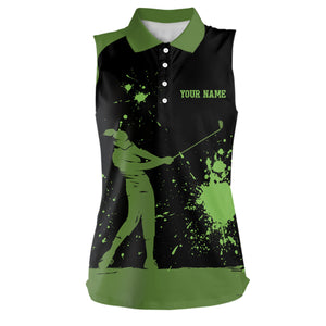Black and green Womens golf sleeveless polo shirts custom golf attire for women, golf gifts for team NQS7580
