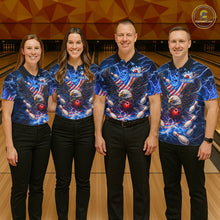 Load image into Gallery viewer, US Flag Eagle Bowling Shirts for Women Custom Blue Lightning Thunder Patriotic Team Bowling Jerseys NQS11581