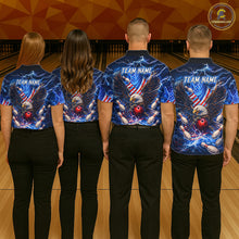 Load image into Gallery viewer, US Flag Eagle Bowling Shirts for Women Custom Blue Lightning Thunder Patriotic Team Bowling Jerseys NQS11581