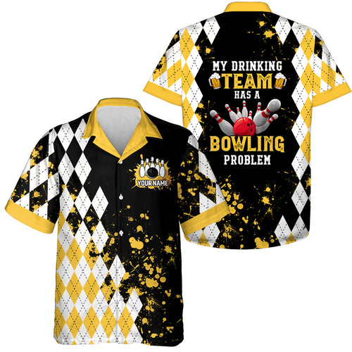Yellow argyle pattern Retro Bowling hawaiian shirts custom My drinking team has a bowling problem NQS6951