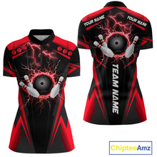 Load image into Gallery viewer, Black Women bowling Polo, Quarter Zip shirt Custom lightning thunder team league bowling jersey | Red NQS10373