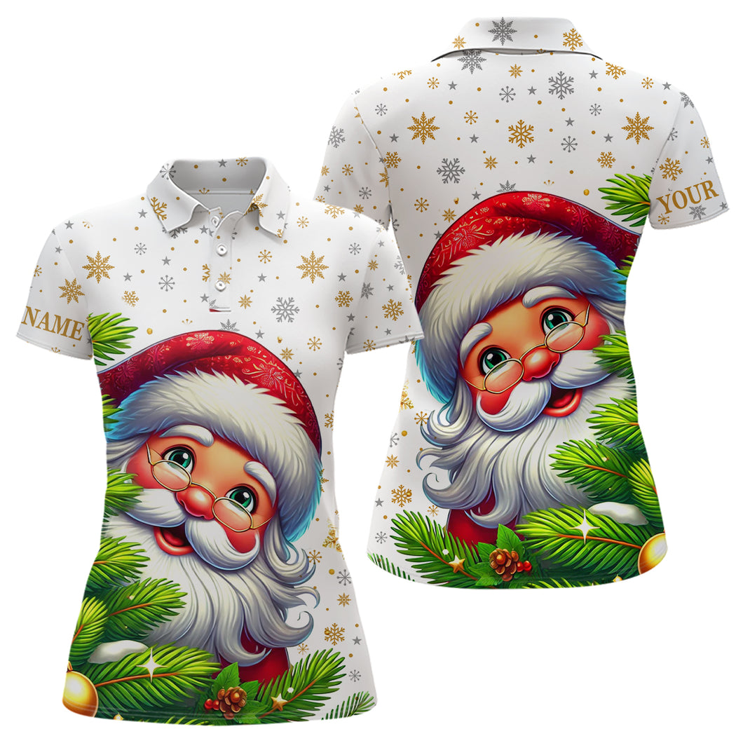 Funny Christmas tree Womens golf polo shirts custom Santa golf Christmas pattern golf attire for women NQS6777