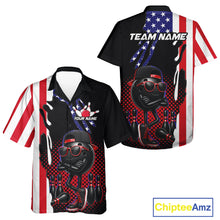 Load image into Gallery viewer, Personalized American flag bowling jersey funny bowling Hawaiian shirts, patriotic bowling outfits NQS11383