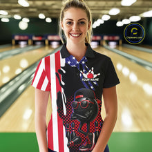 Load image into Gallery viewer, Personalized American flag bowling jersey funny bowling shirts, patriotic bowling outfits for women NQS11383