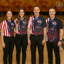 Load image into Gallery viewer, Personalized American flag bowling jersey funny bowling shirts, patriotic bowling outfits for women NQS11383