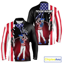 Load image into Gallery viewer, Personalized US flag golf shirts skull funny mens golf shirts custom patriotic golf outfit men NQS11384