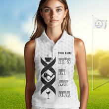 Load image into Gallery viewer, Black and White Women Sleeveless Polo Shirt custom It&#39;s in my DNA coffee golf wine ladies golf outfit NQS10390