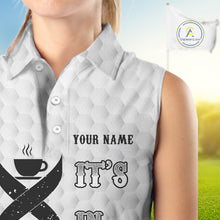 Load image into Gallery viewer, Black and White Women Sleeveless Polo Shirt custom It&#39;s in my DNA coffee golf wine ladies golf outfit NQS10390