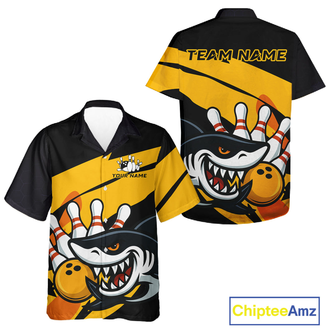 Black and yellow shark Bowling Hawaiian Shirt custom Shark Bowling team league shirt NQS10393