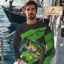 Load image into Gallery viewer, Black and Green Largemouth Bass fishing UV Protection shirts custom name Bass fishing jerseys NQS10394