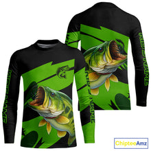 Load image into Gallery viewer, Black and Green Largemouth Bass fishing UV Protection shirts custom name Bass fishing jerseys NQS10394