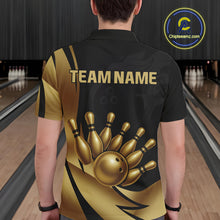 Load image into Gallery viewer, Black and Gold Mens Bowling Polo, Quarter Zip Shirts Custom Team Bowling League Jersey NQS10079