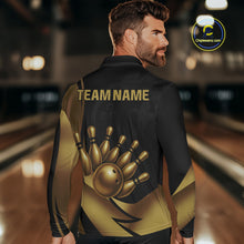 Load image into Gallery viewer, Black and Gold Mens Bowling Polo, Quarter Zip Shirts Custom Team Bowling League Jersey NQS10079