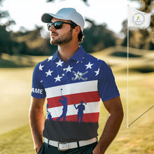 Load image into Gallery viewer, American Flag golf polo shirts for men Custom Red, White and Blue Patriotic mens golf attire NQS10230
