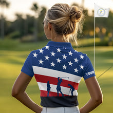 Load image into Gallery viewer, American Flag golf polo shirts for Women Custom Red, White and Blue Patriotic ladies golf attire NQS10230