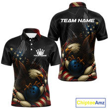 Load image into Gallery viewer, American Flag Eagle Black Bowling Shirts For Men Custom Patriotic Bowling Team Jersey gift for Bowler NQS10606