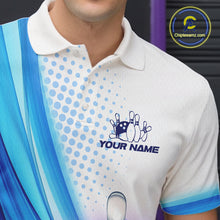 Load image into Gallery viewer, Custom Blue and White Bowling Mens Polo, Quarter Zip Shirts, Bowlers Outfit NQS10607