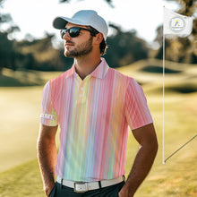 Load image into Gallery viewer, Colorful rainbow stripe pattern Mens golf polo shirt custom best golf apparel for men NQS10406