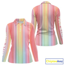 Load image into Gallery viewer, Colorful rainbow stripe pattern Women golf polo shirt custom best golf apparel for ladies NQS10406
