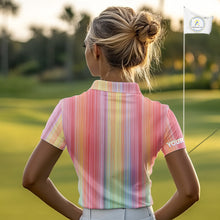 Load image into Gallery viewer, Colorful rainbow stripe pattern Women golf polo shirt custom best golf apparel for ladies NQS10406