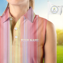 Load image into Gallery viewer, Colorful rainbow stripe pattern Women Sleeveless polo shirt custom best golf apparel for ladies NQS10406
