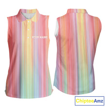 Load image into Gallery viewer, Colorful rainbow stripe pattern Women Sleeveless polo shirt custom best golf apparel for ladies NQS10406