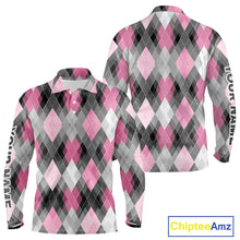 Load image into Gallery viewer, Pink argyle pattern Mens golf polo shirt custom best team golf shirts, golfing gifts NQS10407