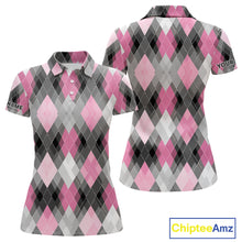 Load image into Gallery viewer, Pink argyle pattern Womens golf polo shirt custom best team golf shirts, golfing gifts NQS10407