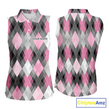 Load image into Gallery viewer, Pink argyle pattern Women Sleeveless polo shirt custom best team golf shirts, golfing gifts NQS10407