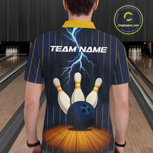 Load image into Gallery viewer, Custom Yellow and Blue Lightning Thunder Bowling Polo, 1/4 Zip Shirts For Men, Team Bowling Outfits NQS10620