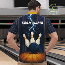 Load image into Gallery viewer, Custom Yellow and Blue Lightning Thunder Bowling Polo, 1/4 Zip Shirts For Men, Team Bowling Outfits NQS10620