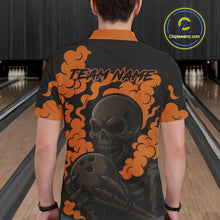 Load image into Gallery viewer, Custom Black and Orange Skull Team Bowling Polo, 1/4 Zip Shirts For Men, Halloween Bowling Outfits NQS10621