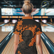 Load image into Gallery viewer, Custom Black and Orange Skull Team Bowling Polo, 1/4 Zip Shirts For Women, Halloween Bowling Outfits NQS10621