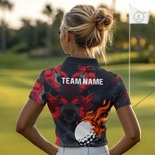 Load image into Gallery viewer, Black and Red Camo Flame Golf Ball Custom Women golf polo shirts, personalized golf top for ladies NQS10100