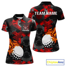 Load image into Gallery viewer, Black and Red Camo Flame Golf Ball Custom Women golf polo shirts, personalized golf top for ladies NQS10100